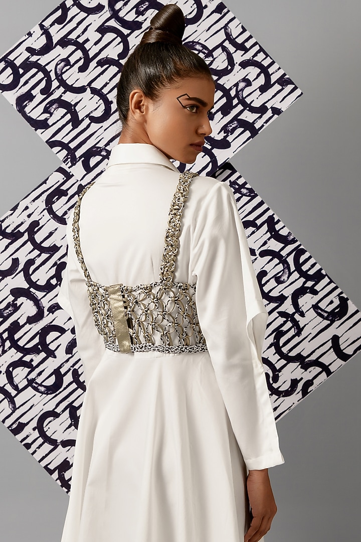 Grey Hand Knotted Leather Vest by Devina Juneja at Pernia's Pop Up Shop