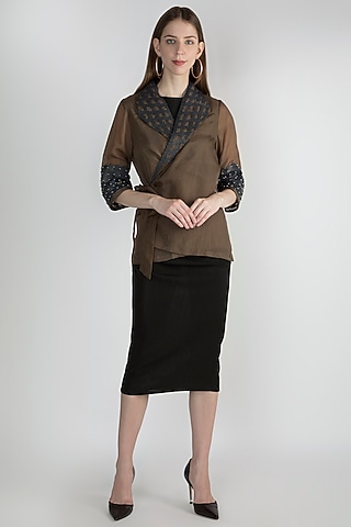 Brown Wrap Top With Slip by Devina Juneja