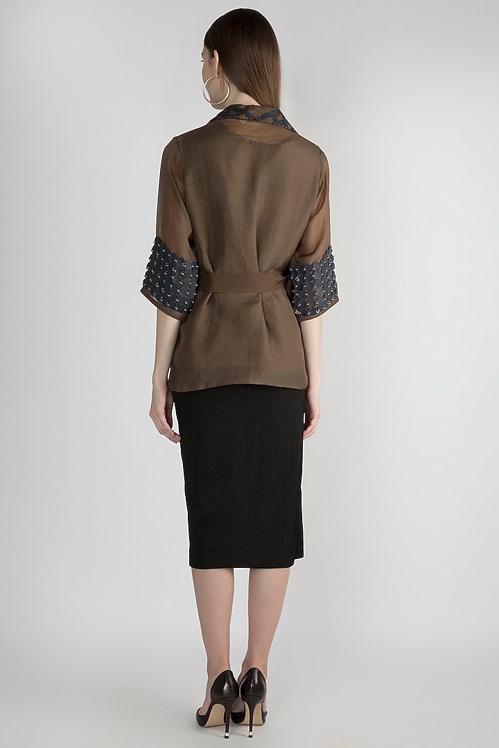 Brown Wrap Top With Slip by Devina Juneja at Pernia's Pop Up Shop