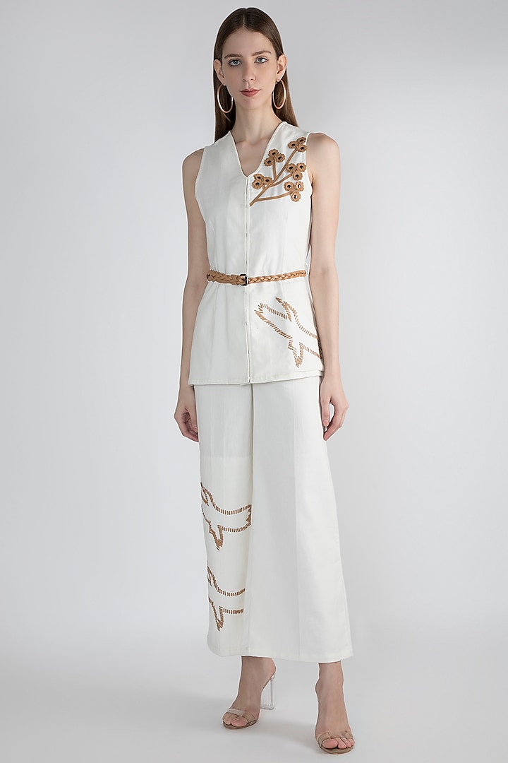 White Embellished Pantsuit by Devina Juneja