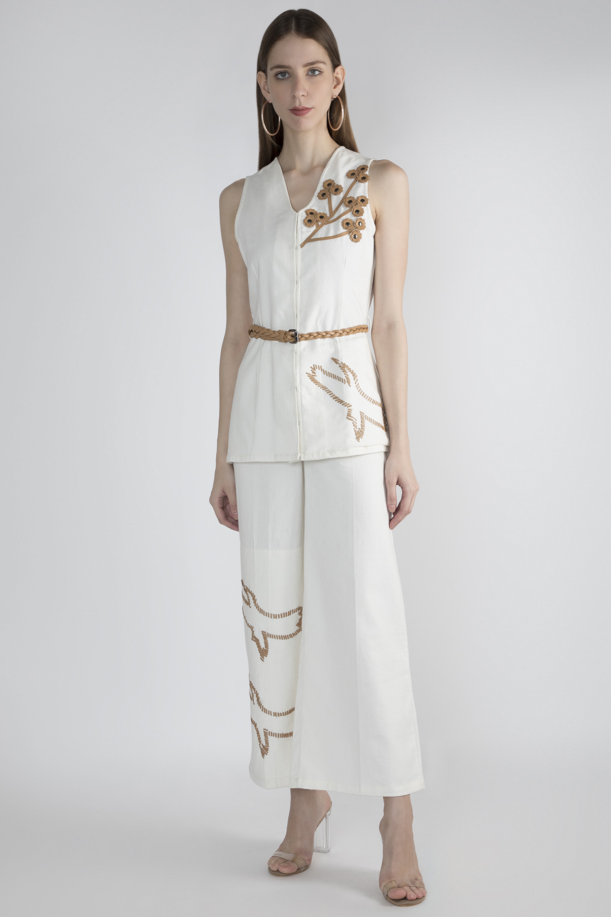 White Embellished Pantsuit by Devina Juneja