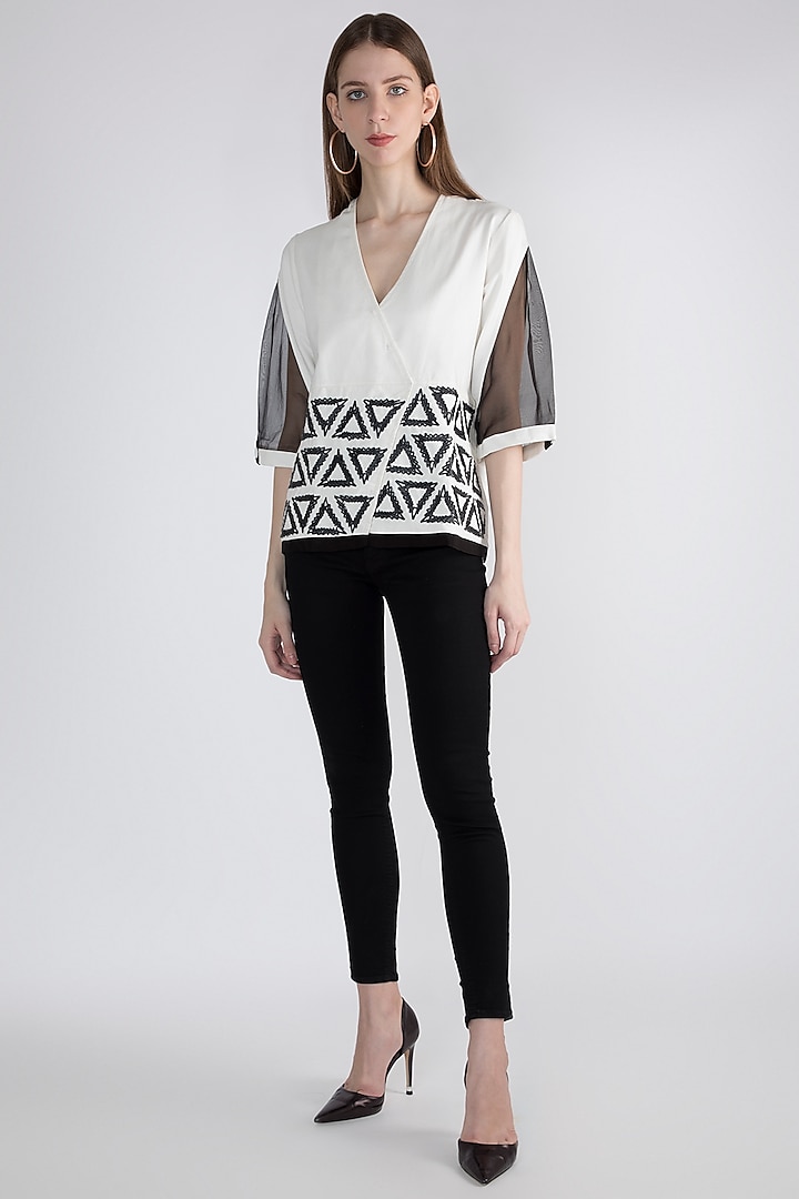 White Triad Hand Woven Top by Devina Juneja