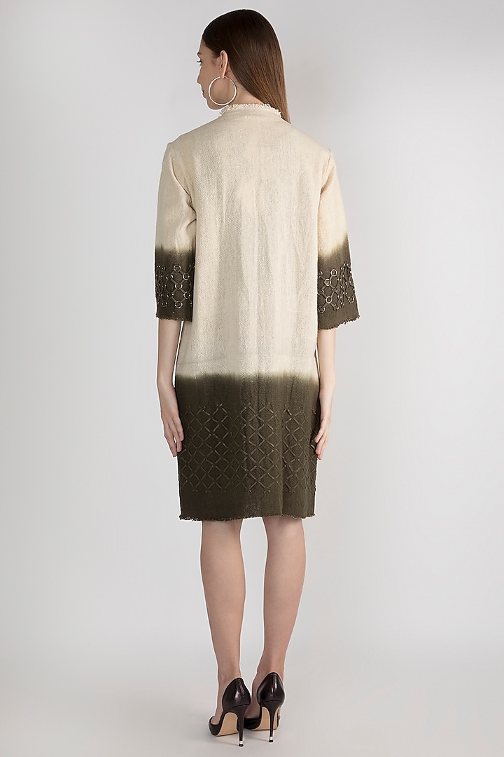 Off-White Ring Weaved Long Jacket by Devina Juneja at Pernia's Pop Up Shop
