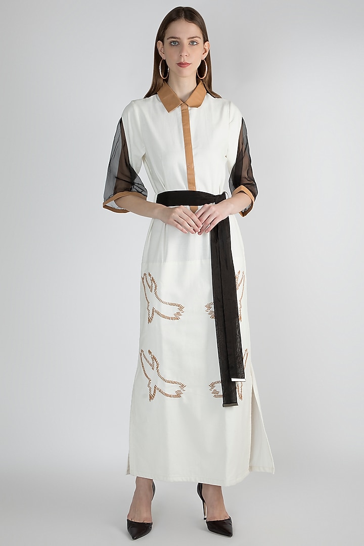 White Handwoven Maxi Dress by Devina Juneja