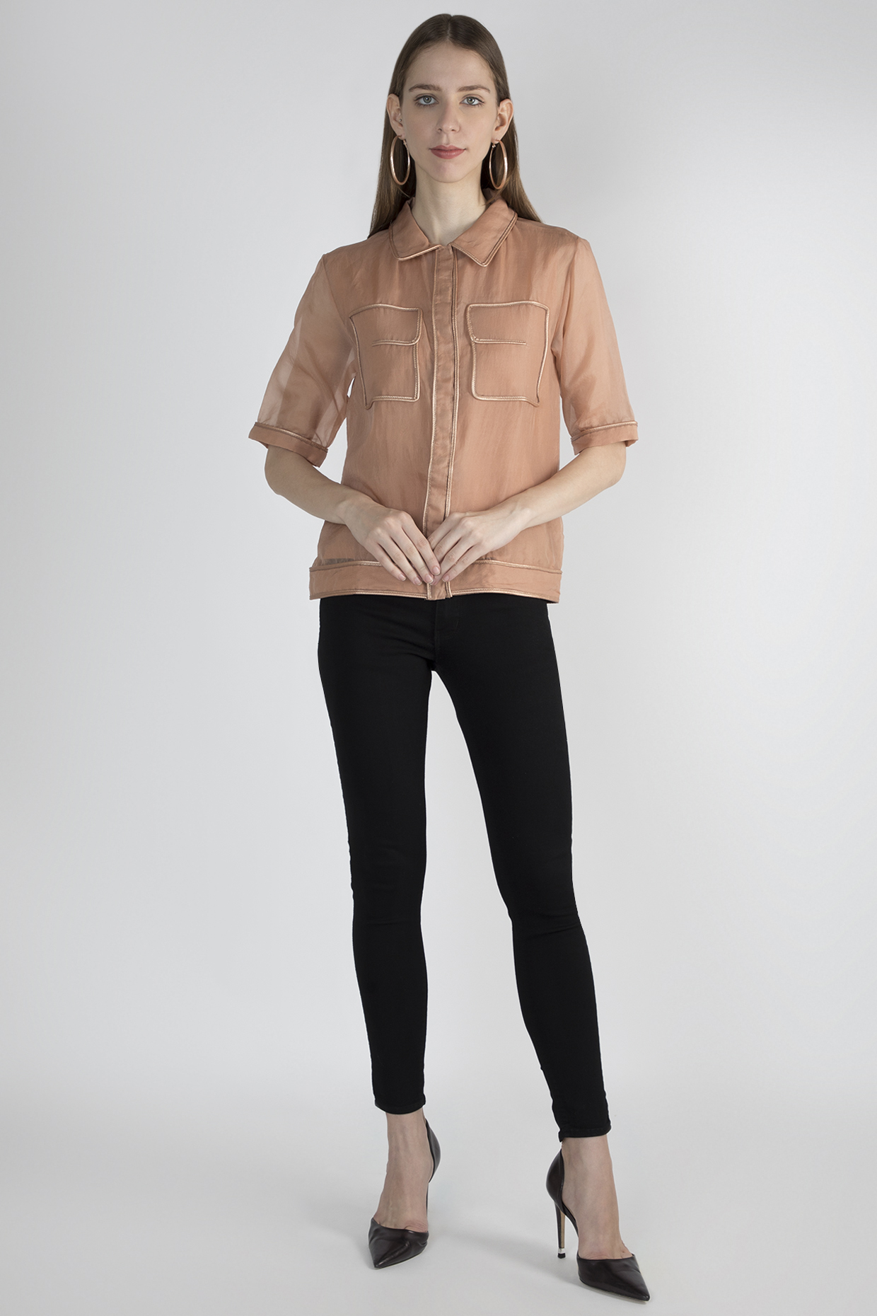 Nude Leather Piped Line Shirt by Devina Juneja