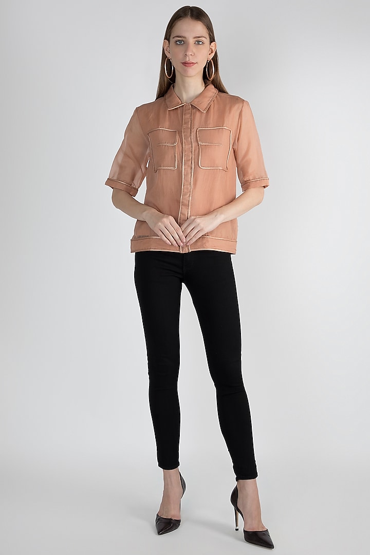 Nude Leather Piped Line Shirt by Devina Juneja