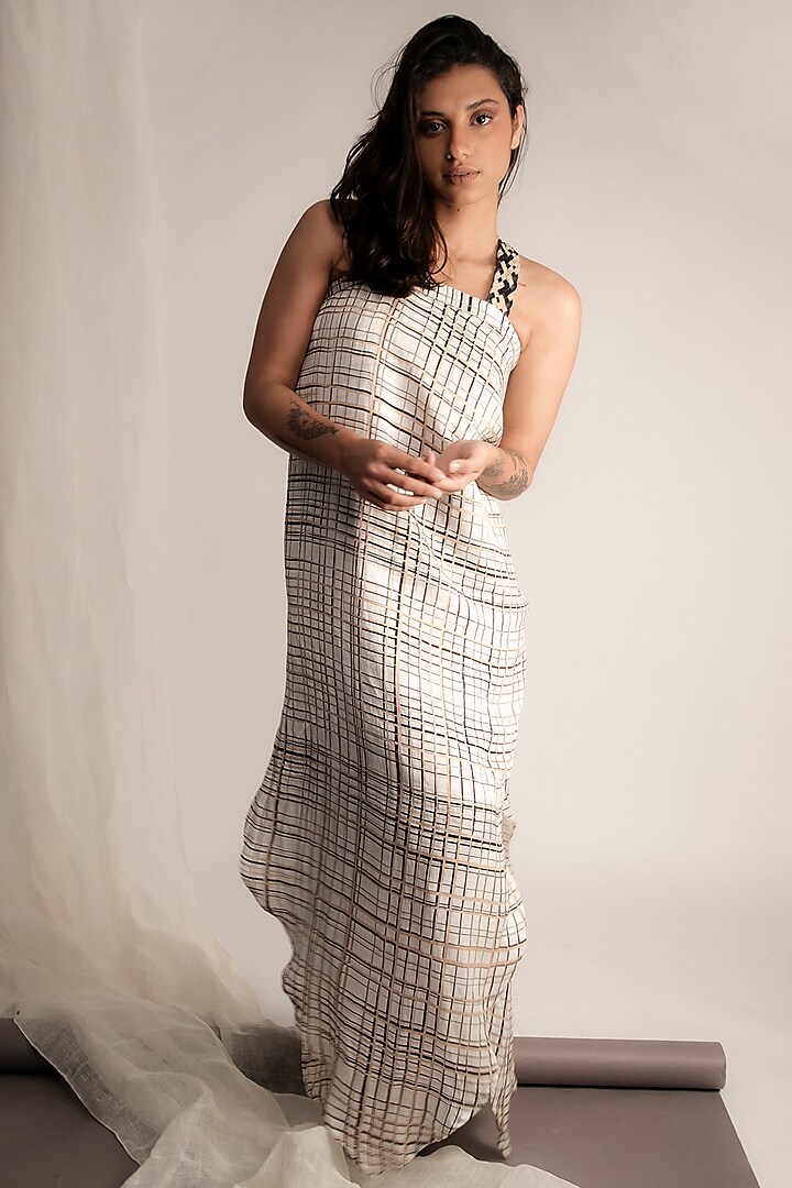 Off White Checkered Handkerchief Dress by Devina Juneja