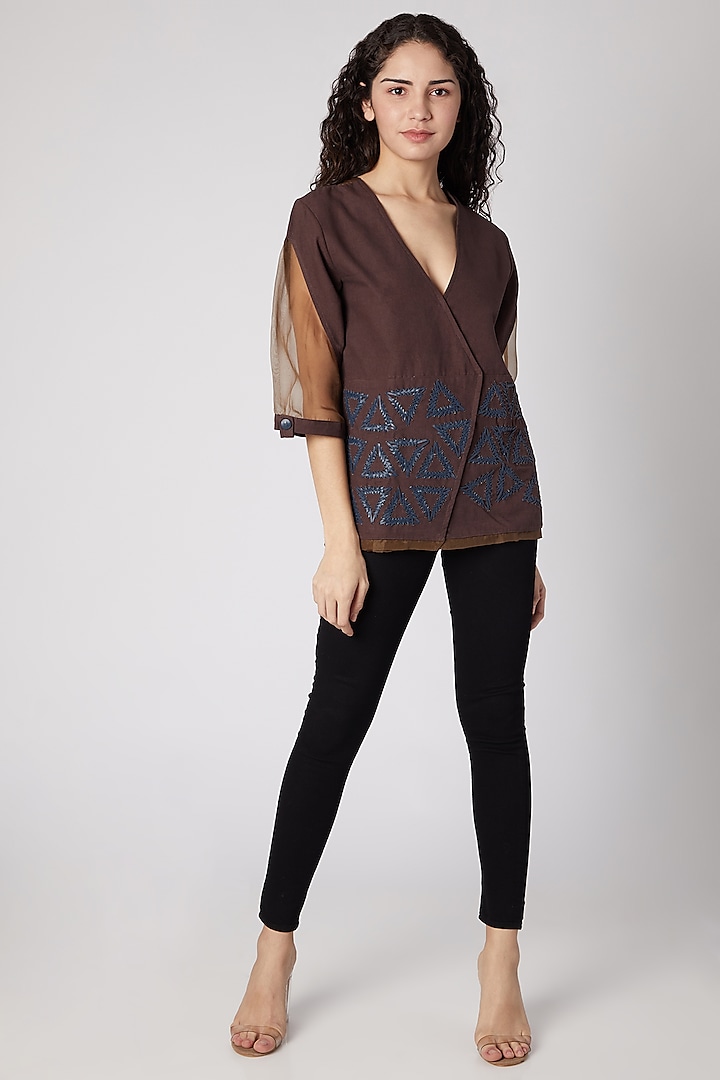 Brown Cotton Canvas Top by Devina Juneja