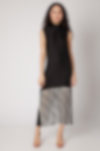 Black Leather Striped Dress by Devina Juneja