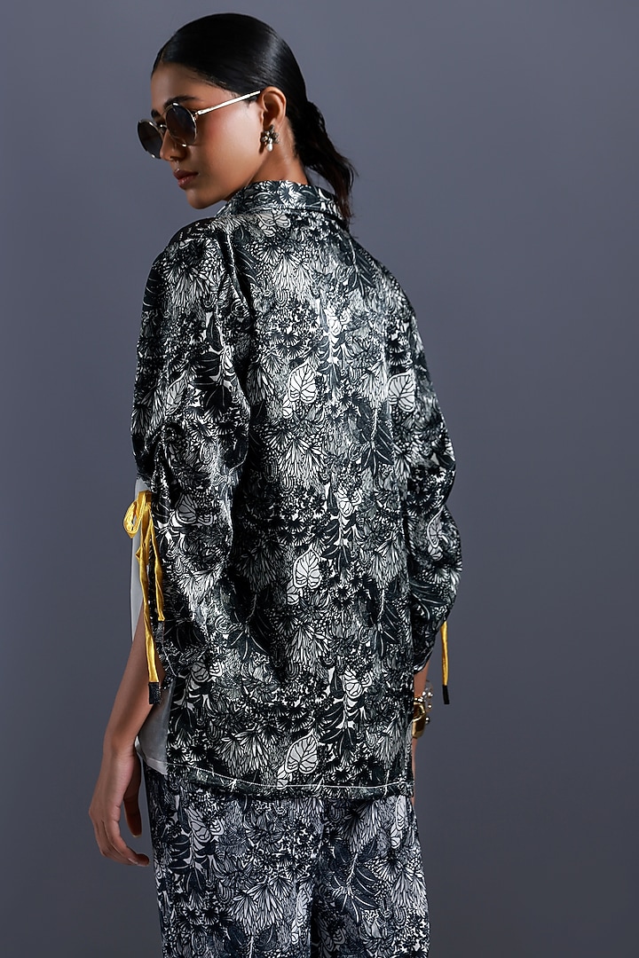 Black & White Organza Printed & Applique Embroidered Shirt by Devina Juneja at Pernia's Pop Up Shop