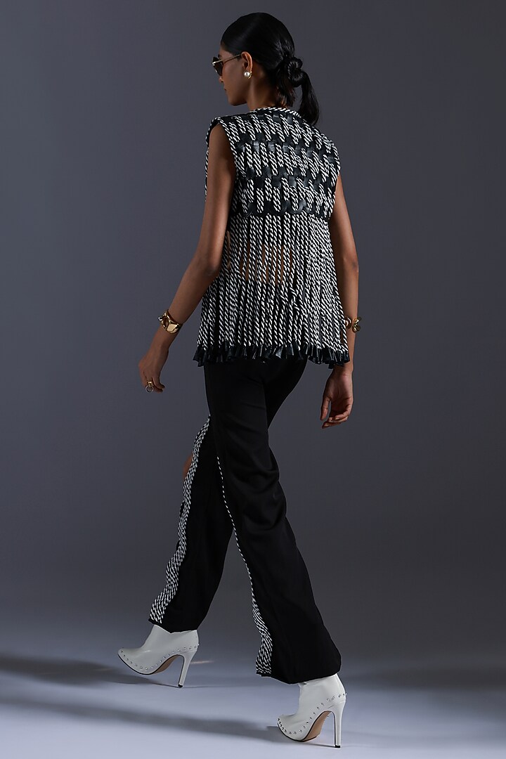 Black & White Monochrome Dori Handwoven Jacket by Devina Juneja at Pernia's Pop Up Shop