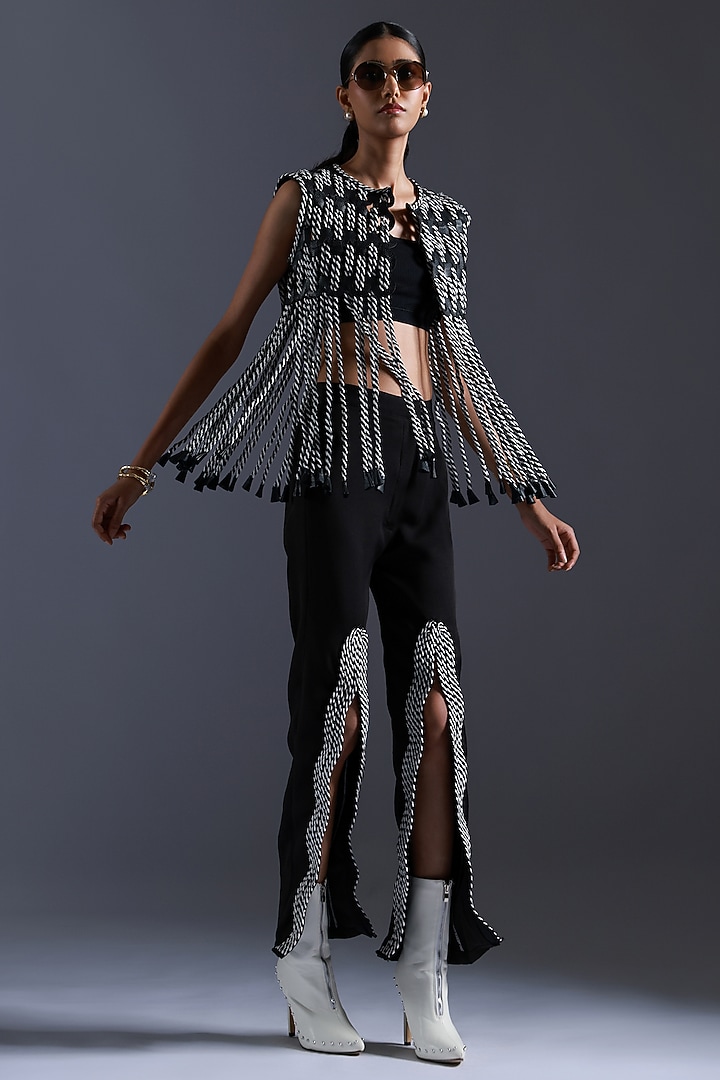 Black & White Monochrome Dori Handwoven Jacket by Devina Juneja at Pernia's Pop Up Shop