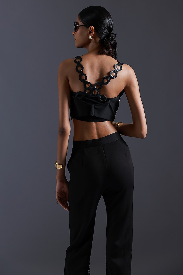 Black & White Crepe Monochrome Dori Handwoven Vest by Devina Juneja at Pernia's Pop Up Shop