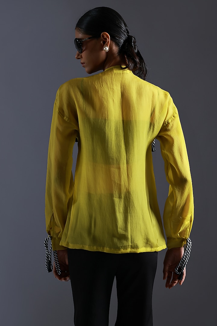Yellow Organza Monochrome Dori Shirt by Devina Juneja at Pernia's Pop Up Shop