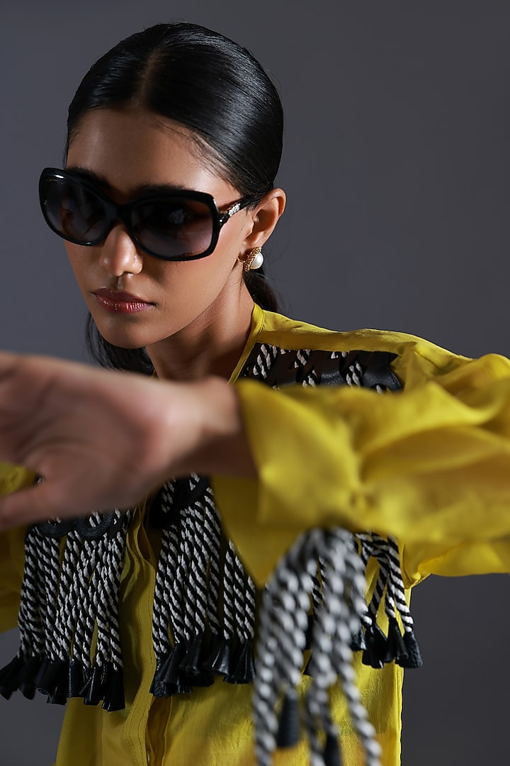 Yellow Organza Monochrome Dori Shirt by Devina Juneja at Pernia's Pop Up Shop