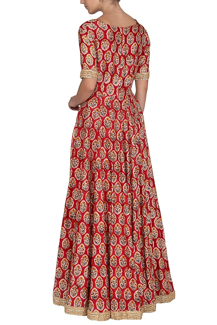 Red Embroidered & Printed Wedding Anarkali Set by Shalini Dokania at Pernia's Pop Up Shop