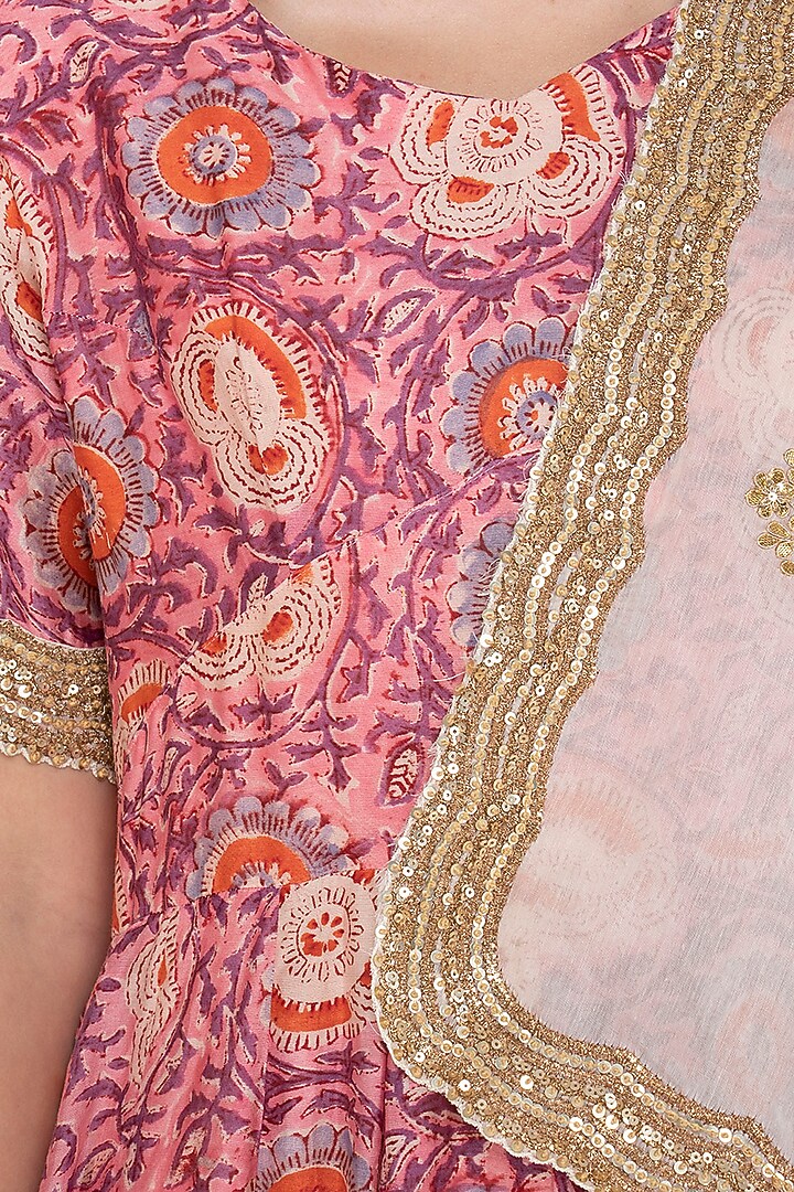 Pink Embroidered & Printed Wedding Anarkali Set by Shalini Dokania at Pernia's Pop Up Shop