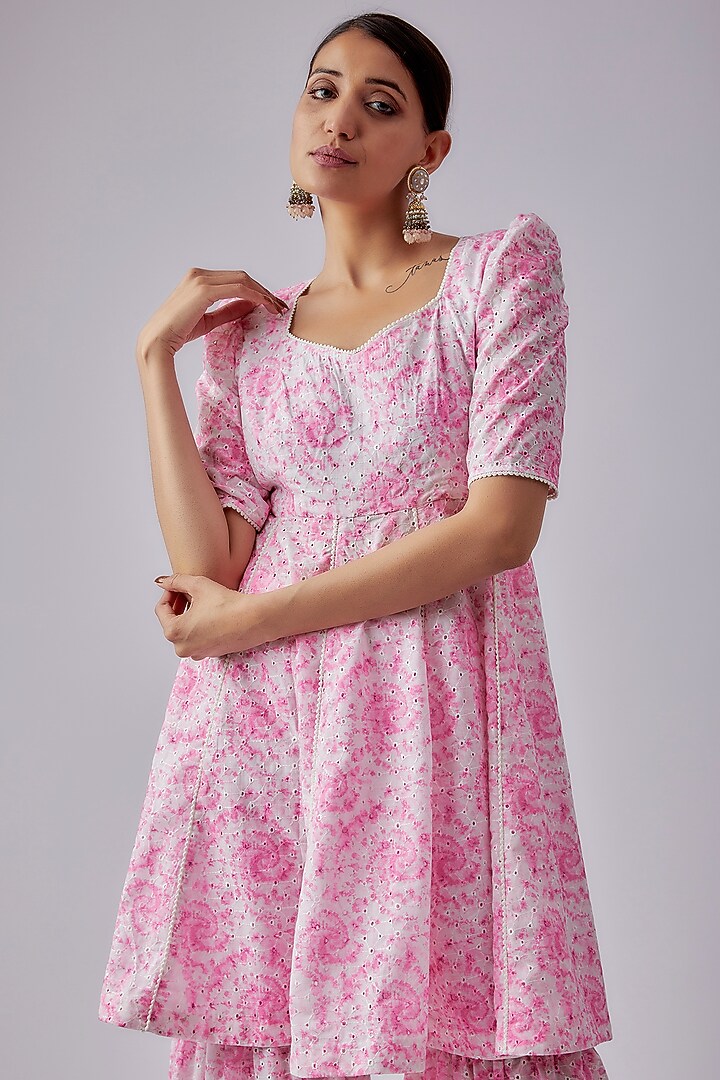 Pink Cotton Tie-Dye Printed Party Wear Sharara Set by Shalini Dokania at Pernia's Pop Up Shop