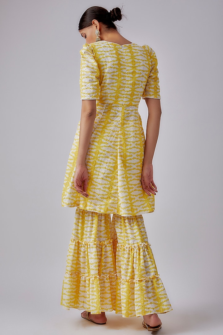 Yellow Cotton Printed Hakoba Party Wear Sharara Set by Shalini Dokania at Pernia's Pop Up Shop