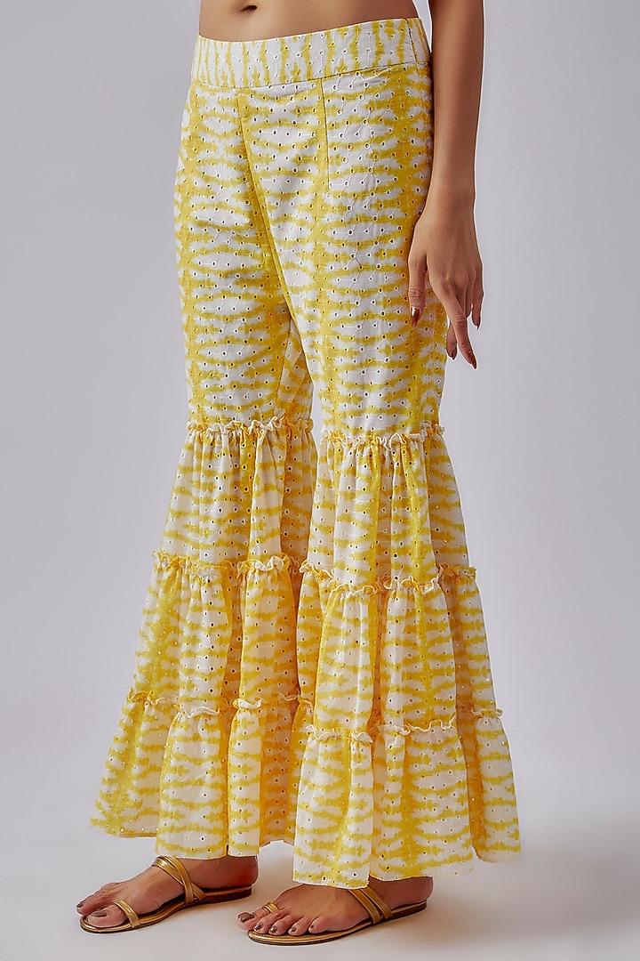 Yellow Cotton Printed Hakoba Party Wear Sharara Set by Shalini Dokania at Pernia's Pop Up Shop