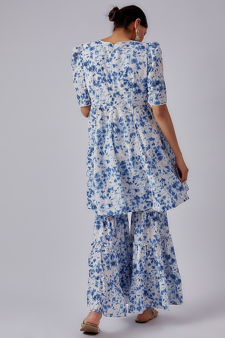 Blue Cotton Tie-Dye Printed Party Wear Sharara Set by Shalini Dokania at Pernia's Pop Up Shop