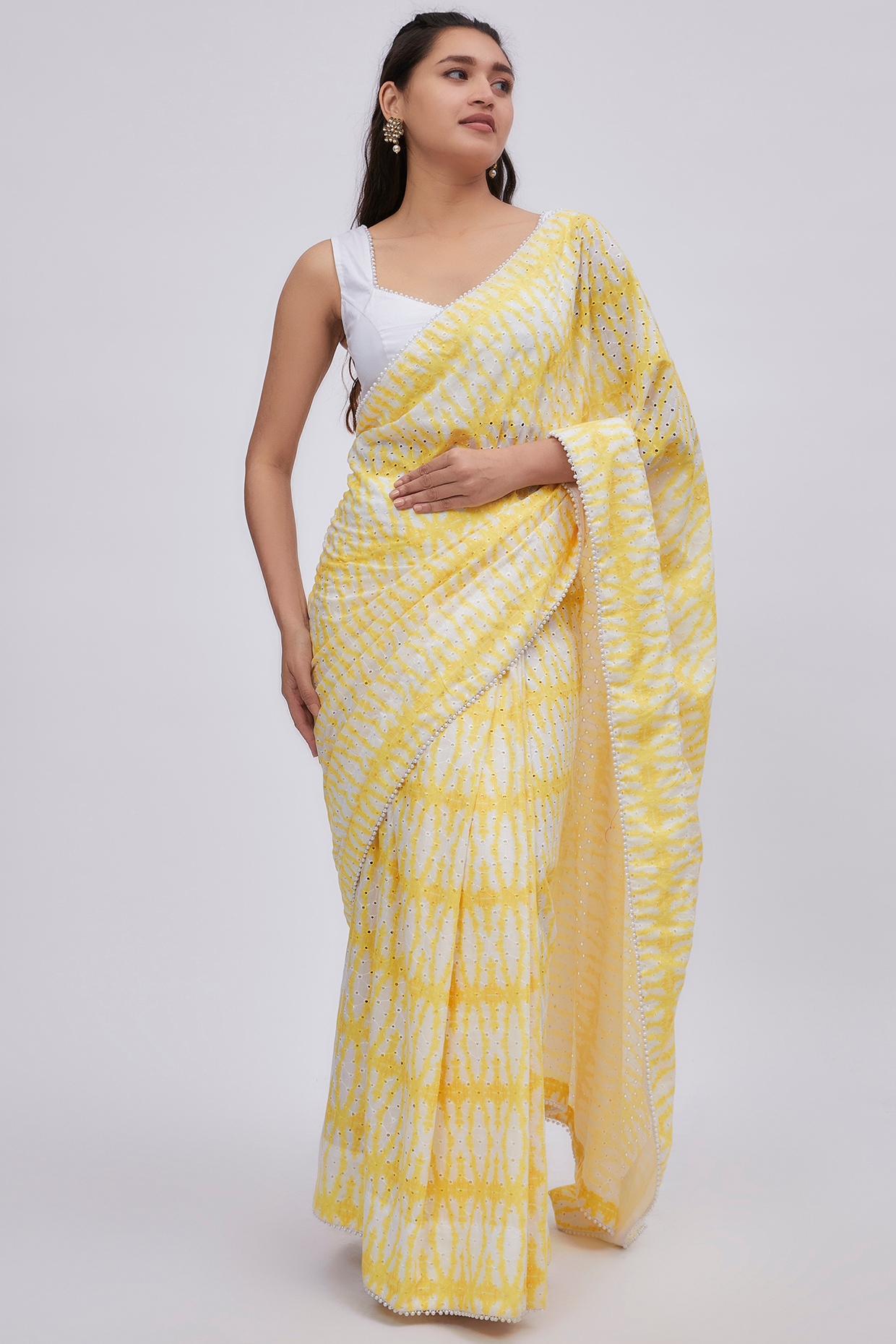 Buy Sky Blue & yellow Sarees for Women by KIMISHA Online | Ajio.com