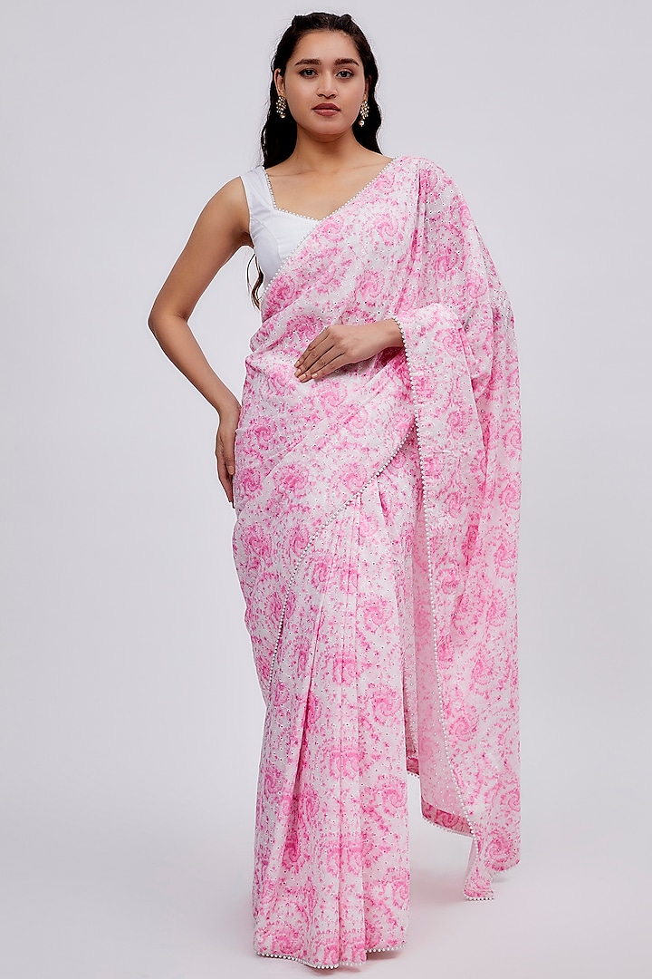 Pink Cotton Hakoba Tie-Dye Printed Saree Set by Shalini Dokania