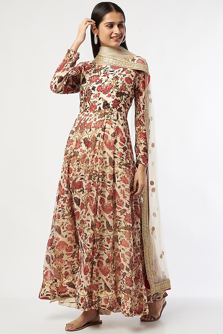 Multi-Colored Printed Anarkali Set by Shalini Dokania at Pernia's Pop Up Shop