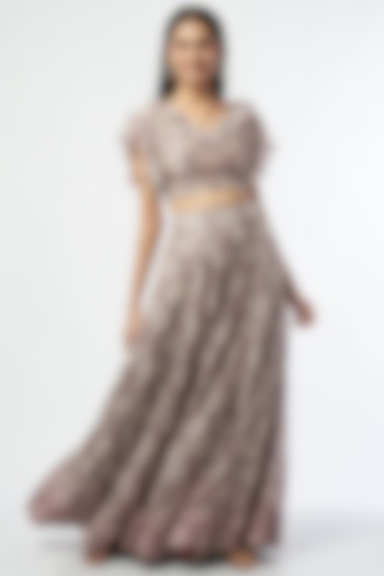 Grey Printed Skirt Set by Shalini Dokania