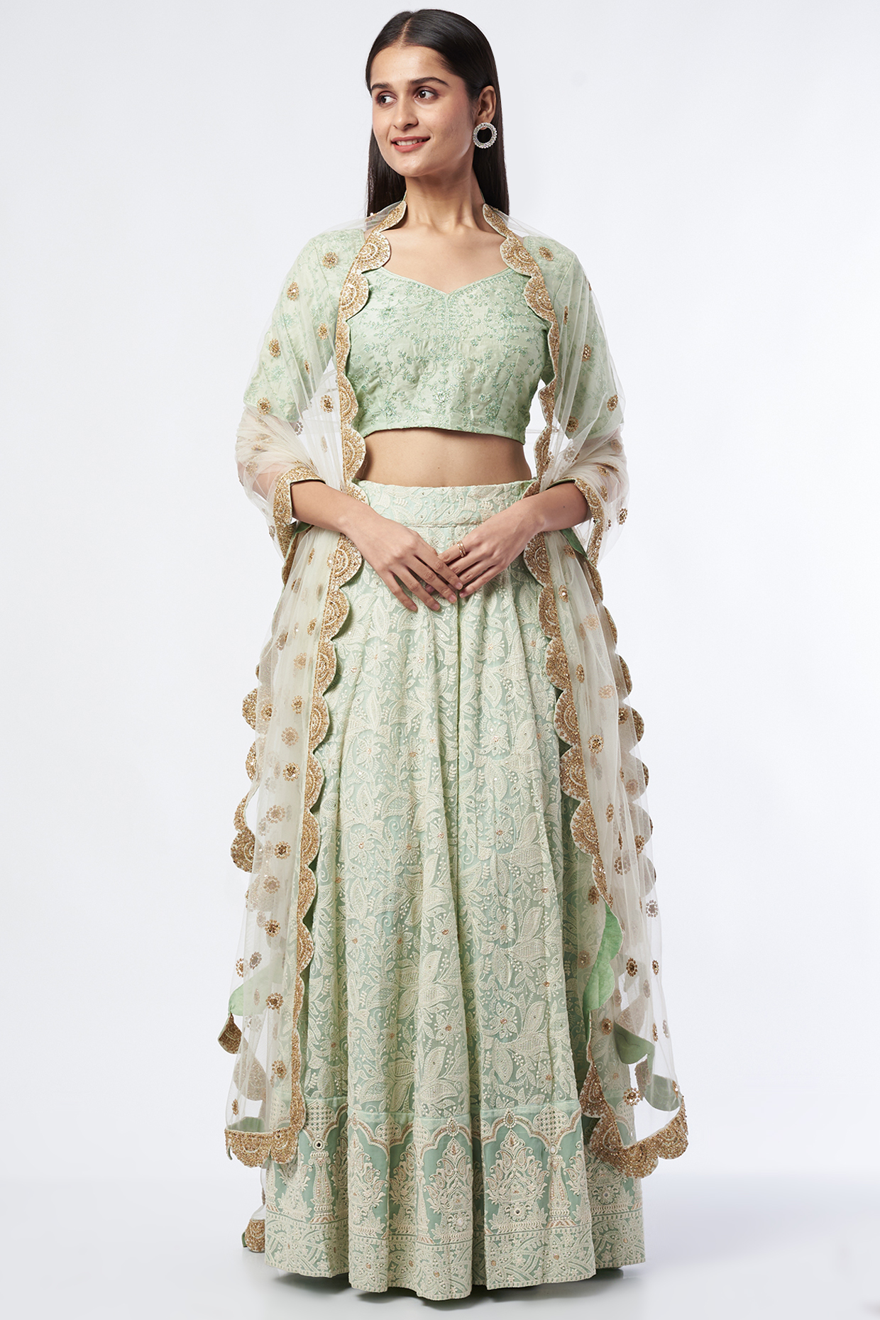 Sky Blue Embroidered Lehenga Set by Shalini Dokania