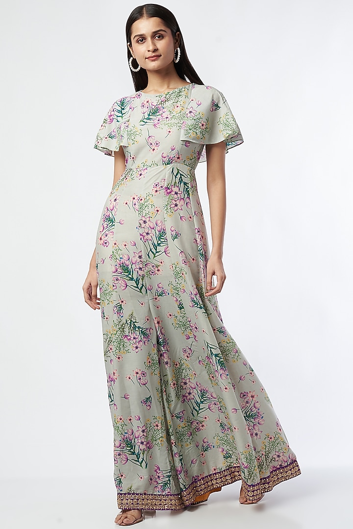 Mauve Floral Printed Jumpsuit by Shalini Dokania