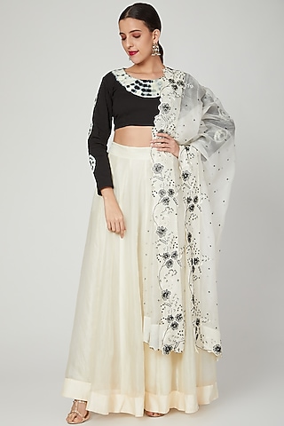 Black & White Embroidered Lehenga Set by Shalini Dokania