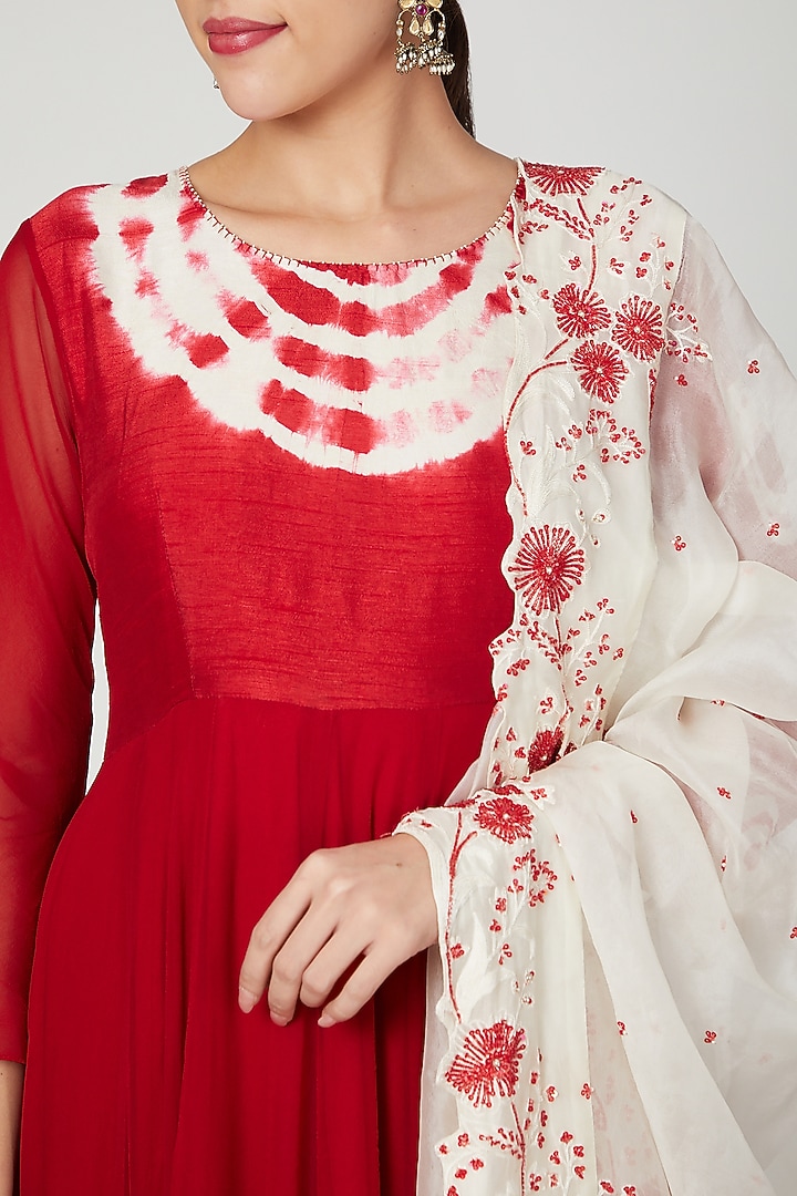 Red Embroidered Wedding Anarkali With Dupatta by Shalini Dokania at Pernia's Pop Up Shop