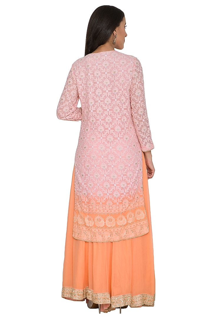 Old Rose Pink To Peach Ombre Chikankari Wedding Sharara Set by Shalini Dokania at Pernia's Pop Up Shop