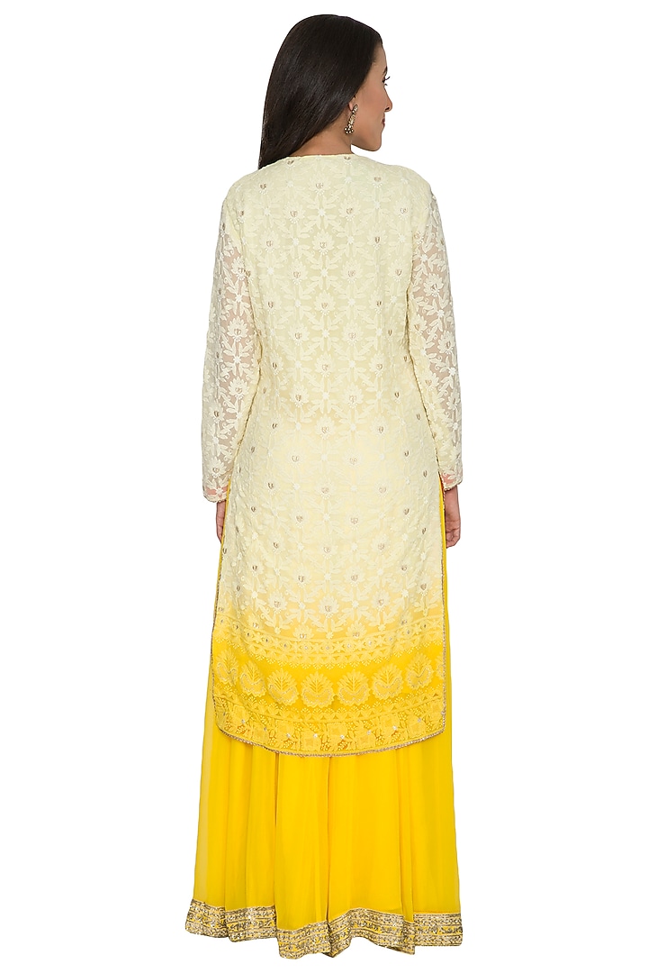 Yellow Ombre Chikankari Wedding Sharara Set by Shalini Dokania at Pernia's Pop Up Shop
