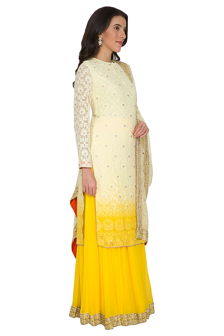 Yellow Ombre Chikankari Wedding Sharara Set by Shalini Dokania at Pernia's Pop Up Shop