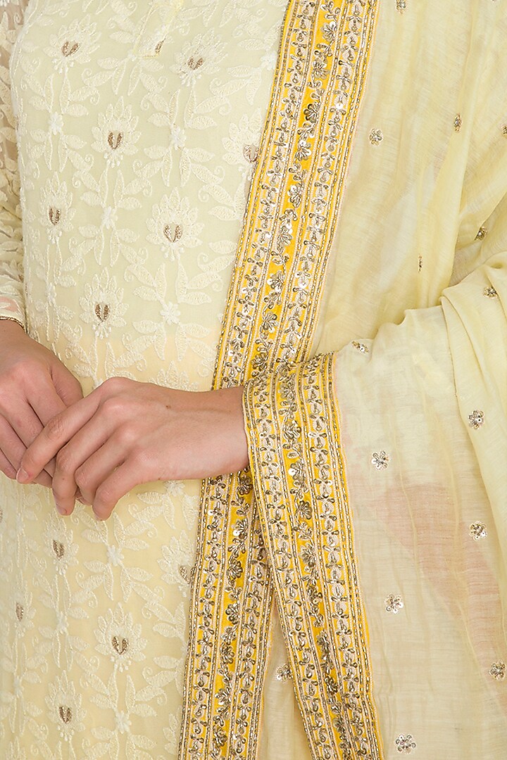 Yellow Ombre Chikankari Wedding Sharara Set by Shalini Dokania at Pernia's Pop Up Shop