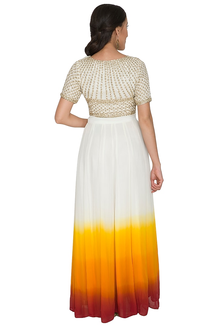 White Embroidered Crop Top With Shaded Skirt by Shalini Dokania at Pernia's Pop Up Shop