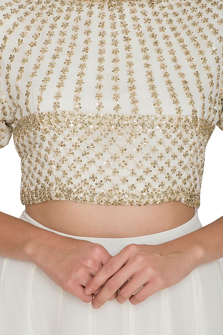 White Embroidered Crop Top With Shaded Skirt by Shalini Dokania at Pernia's Pop Up Shop