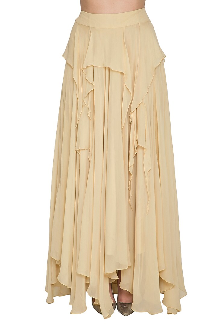 Beige Embroidered Top With Ruffled Skirt by Shalini Dokania at Pernia's Pop Up Shop