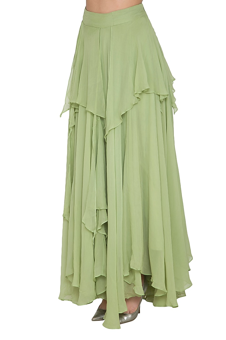 Teal Green Embroidered Top With Ruffled Skirt by Shalini Dokania at Pernia's Pop Up Shop