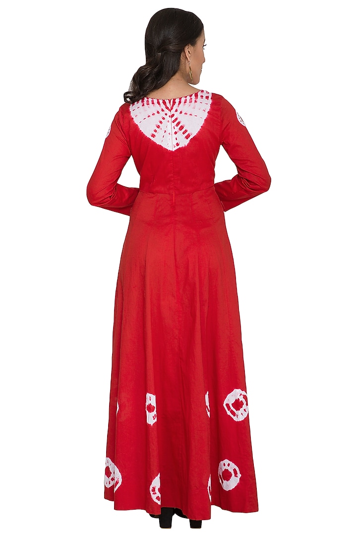 Red Tie-Dye Party Wear Anarkali With Dupatta by Shalini Dokania at Pernia's Pop Up Shop