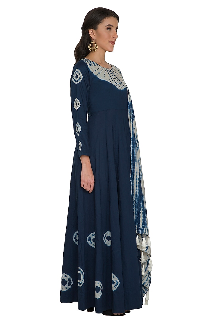Indigo Blue Tie-Dye Party Wear Anarkali With Dupatta by Shalini Dokania at Pernia's Pop Up Shop