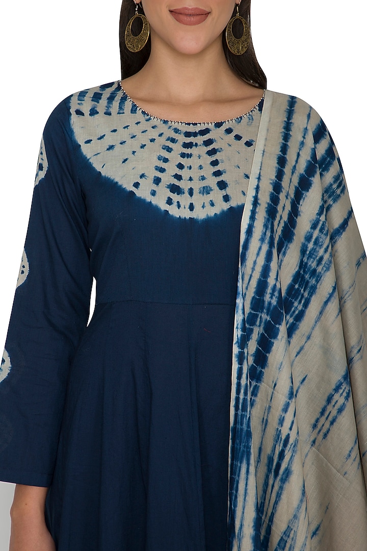 Indigo Blue Tie-Dye Party Wear Anarkali With Dupatta by Shalini Dokania at Pernia's Pop Up Shop