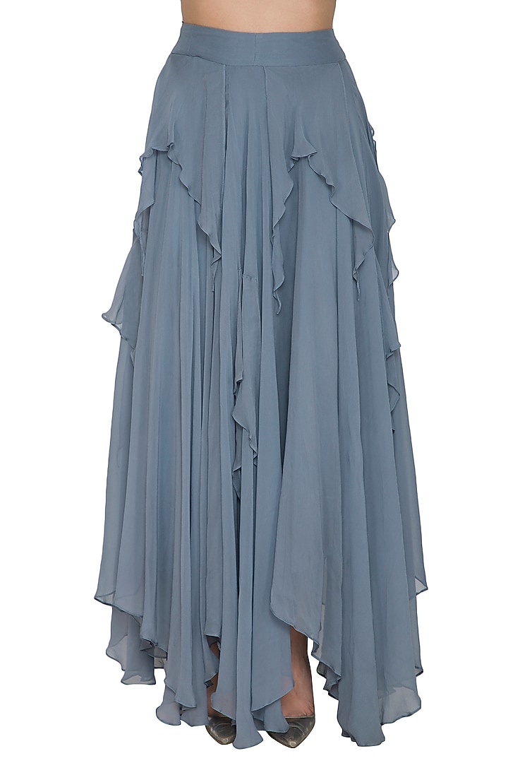 Grey Embroidered Top With Ruffled Skirt by Shalini Dokania at Pernia's Pop Up Shop