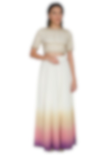 White Sequins Embroidered Crop Top With Shaded Skirt by Shalini Dokania