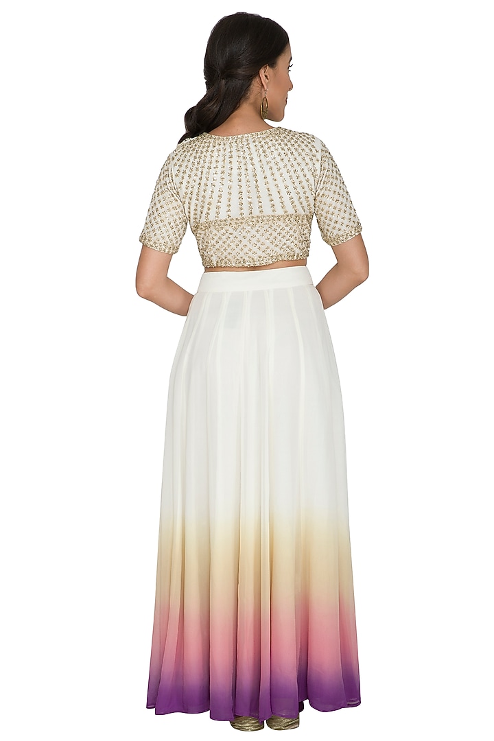 White Sequins Embroidered Crop Top With Shaded Skirt by Shalini Dokania at Pernia's Pop Up Shop
