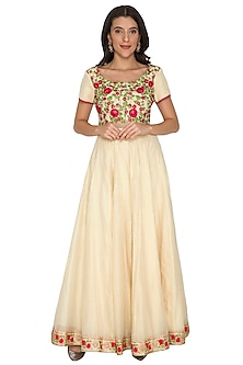 Beige Embroidered Blouse With Skirt Design by Shalini Dokania at Pernia ...