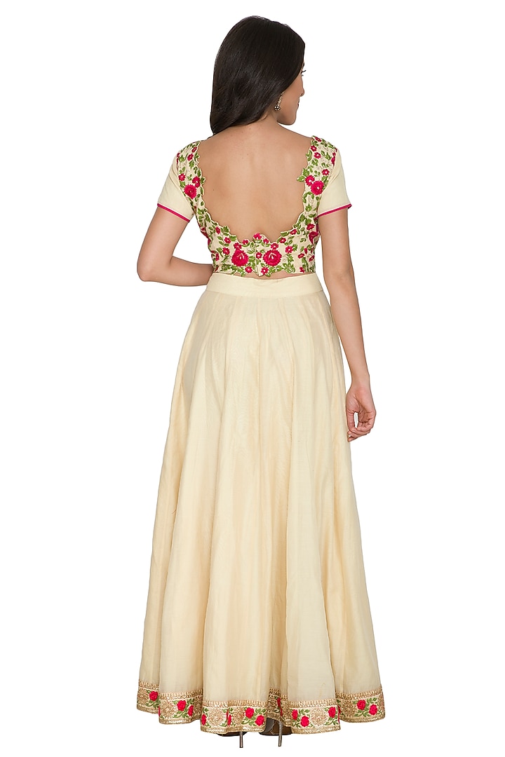 Beige Embroidered Blouse With Skirt by Shalini Dokania at Pernia's Pop Up Shop