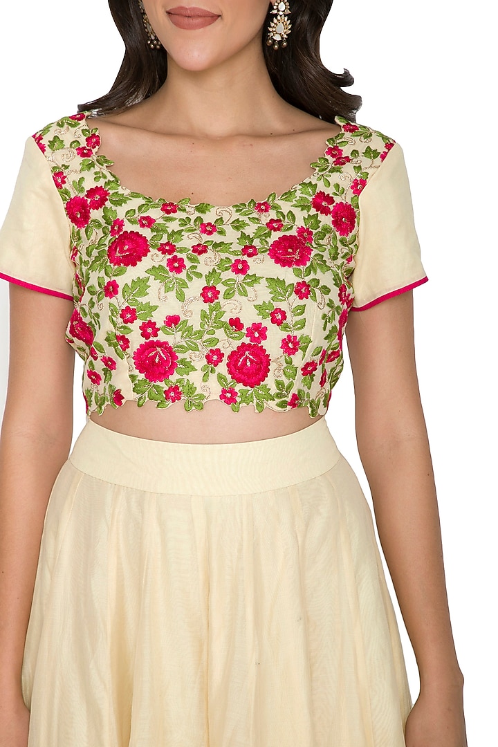 Beige Embroidered Blouse With Skirt by Shalini Dokania at Pernia's Pop Up Shop